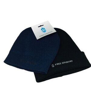 Free Country Men’s Knit Hats OSFM Black Blue Set of 2